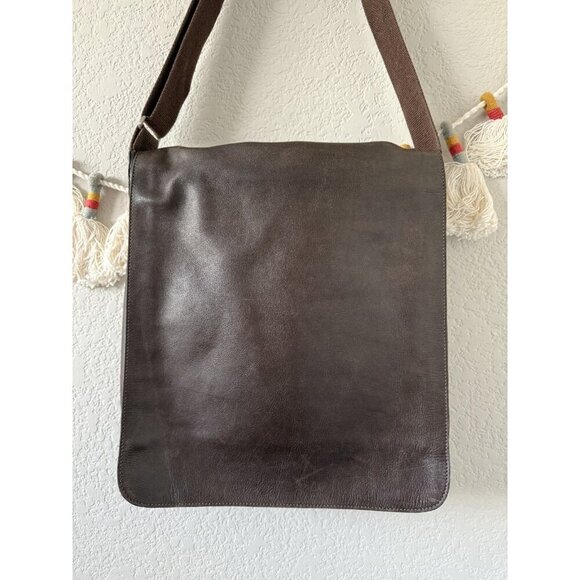 J. Crew 100% Leather Brown Satchel Messenger Bag Laptop Travel Business Large - Picture 3 of 11